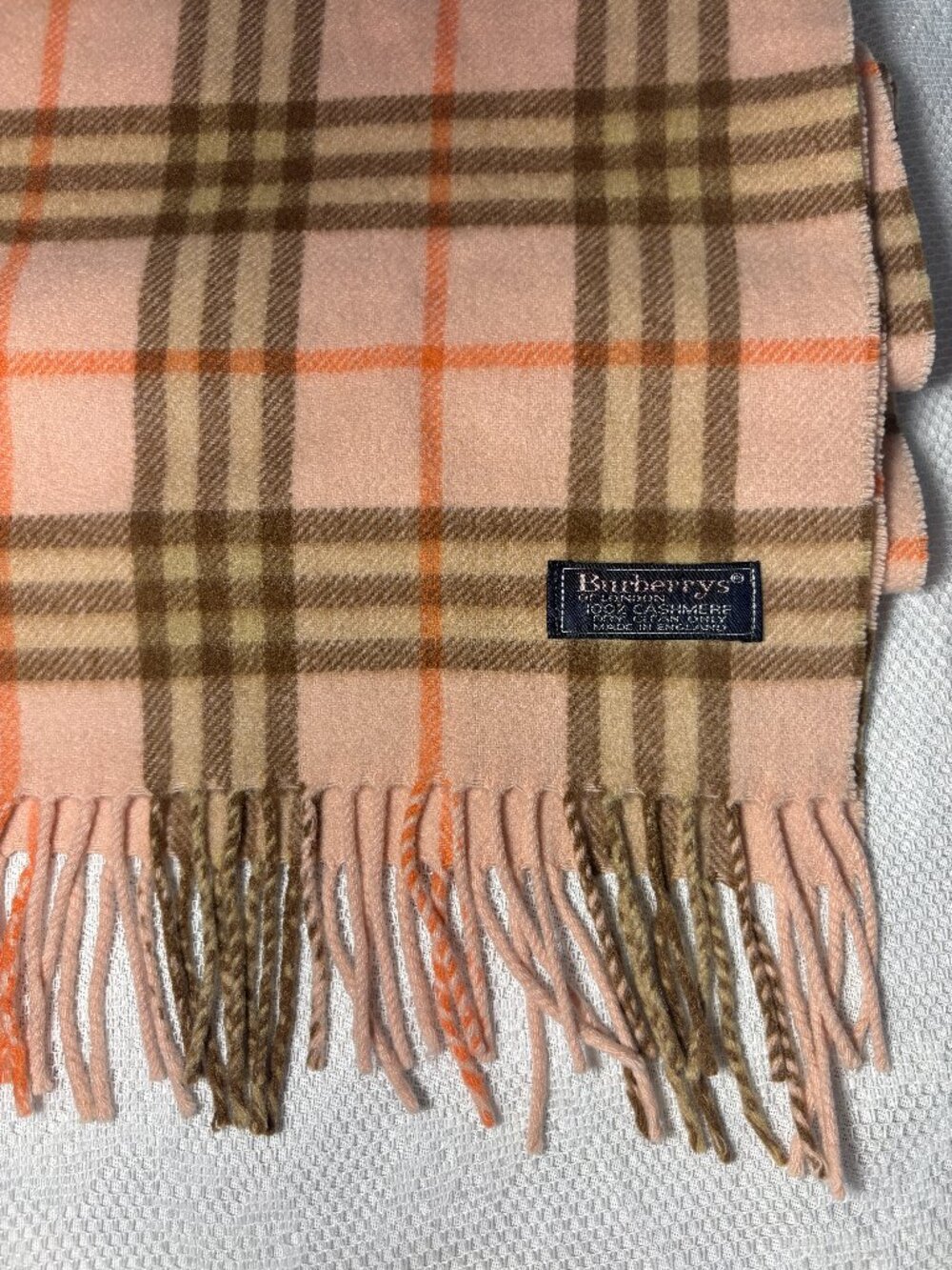 Vintage Burberry Pink Check Cashmere Scarf